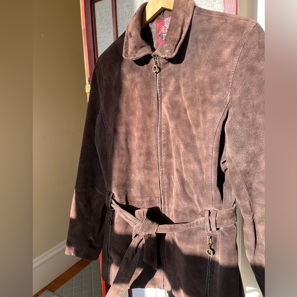 Suede Leather Brown Jacket with Belt